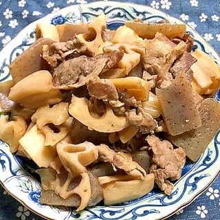 れんこんと豚肉とこんにゃくの炒め煮